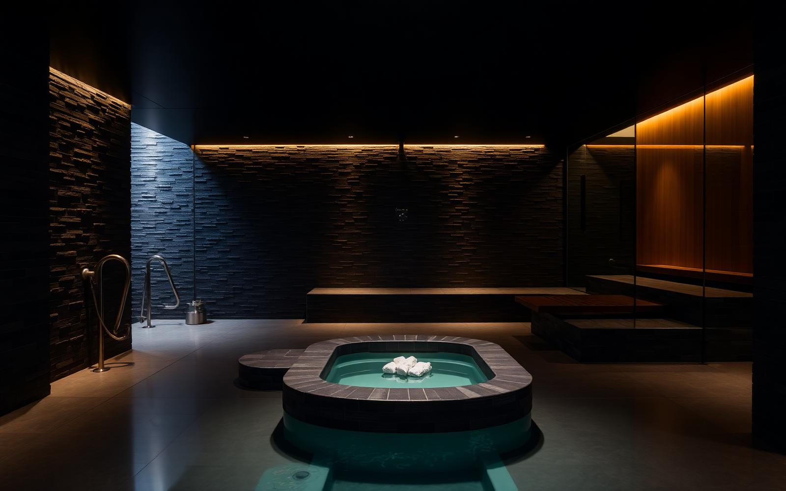 Hotel wellness floor with sauna and plunge pool